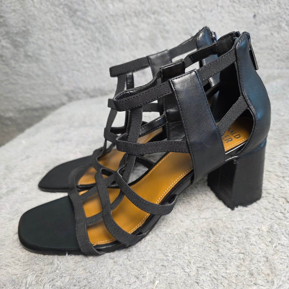 Donald Pliner Black Leather Strappy Gladiator Block Heel Sandals - Size 10M NEW‎